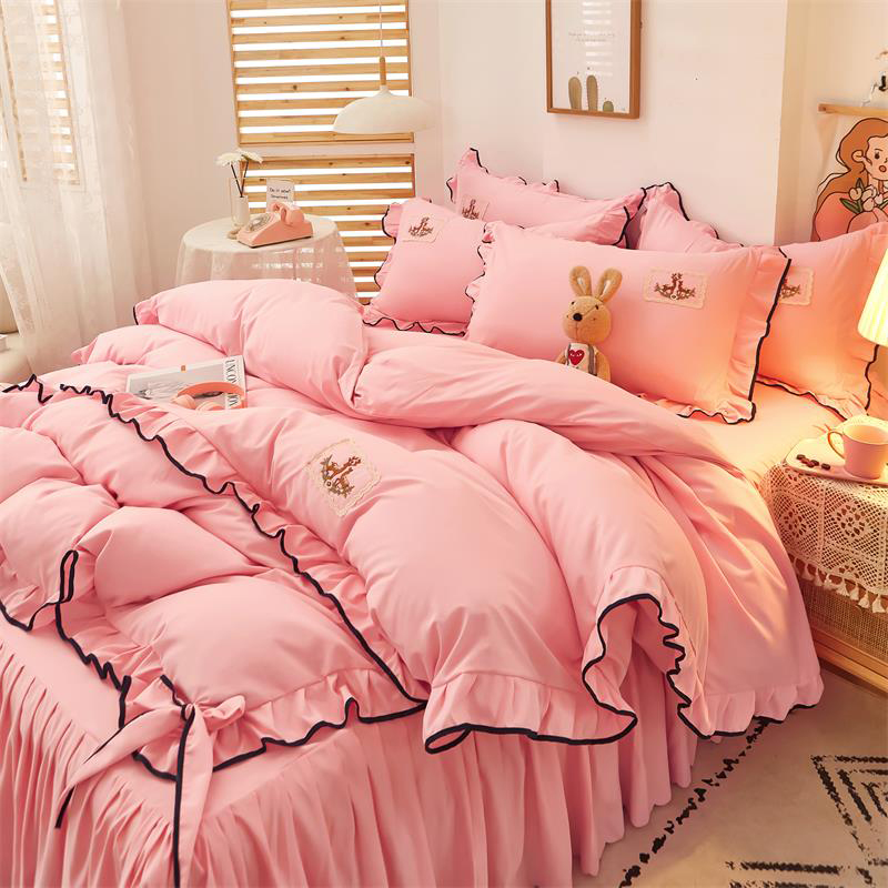 Wedding Celebration Ladies Elegant Jade Color Wedding four pieces of butterfly knot fine embroidery 100 plexen bedside bed linen