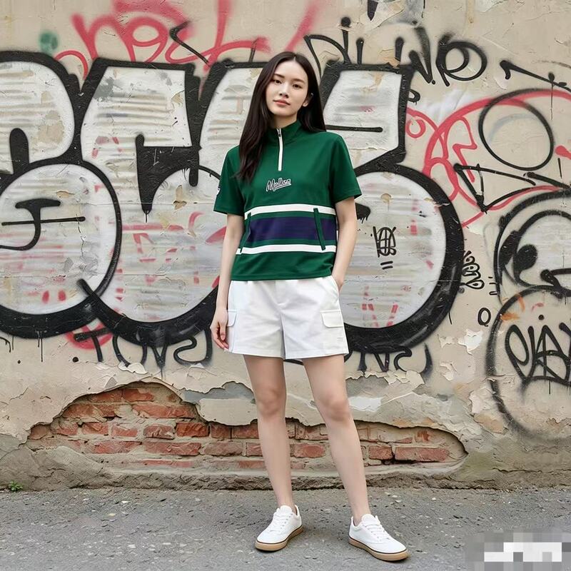 Korean Original Malbon Quick-Drying Golf Clothing Summer Golf New Style Stand-Up Collar Thin Short-Sleeved T-Shirt for Men and Women