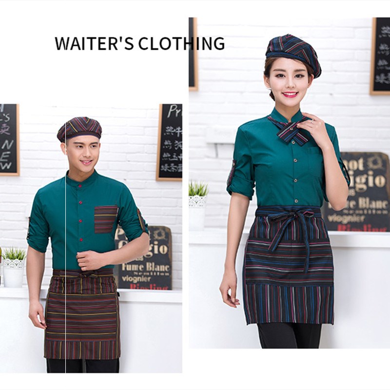 Chef's waterproof and oil-proof short-sleeved overalls half-length waist bib dining room men's and women's soft cloth thickening