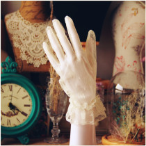 Korean version of simple elegant short wedding wedding photo studio gloves bride white lace wedding champagne color
