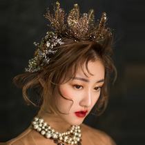 Bride Retro Black Crystal Crown Queen Round Crown Wedding Mori Dinner Headwear Birthday Crown Princess