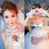 Bride short wedding gloves new wedding lace short gloves women thin white wedding gloves bow