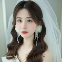 Retro Eugen yarn Flowers Crystal Flow Su Temperament Senior Long bride Wedding Wedding Wedding Dress Earrings Temperament Superior