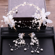 Bride headdress starry Korean fairy beauty hair hoop new wedding butterfly Pearl Super fairy wedding hair accessories