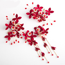 2019 Bridal headdress big red toast dress side clip hair clip flower hair no ear pierced ear clip wedding wedding