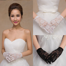 2019 New White simple plain short full finger Bride wedding wedding wedding accessories lace mesh gloves summer