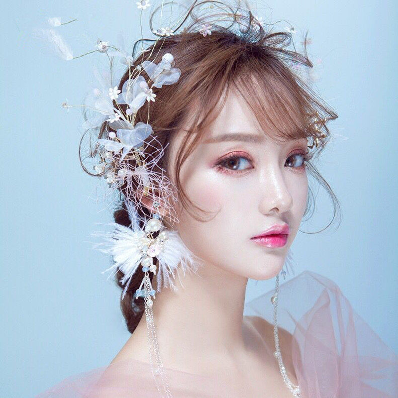 Korean Bridal Headwear Fairy Hair Clip Pair of Dress Super Fairy Sweet Merry Hand Wedding Wedding photo Mori Accessories Wedding