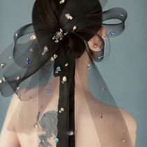 New Korean Bridal Photography Black Mesh Yarn Butterfly Knot Super Fairy Hair Clip Woman Hair Accessories Horsetail Top Clip Retro Styling