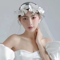 2022 new Korean-style fairy gas white petals hairstyle Hair Hoop Bridal Head Accessories Toast and Makeup Accessories