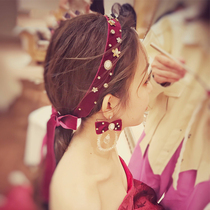 Bridal toast headdress Chinese wine red hair band Simple fairy hair ornaments Wedding super fairy accessories simple atmosphere