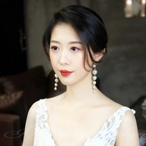 Atmospheric bride earrings fashion personality simple size Pearl long earrings female retro harbor style Joker trendy