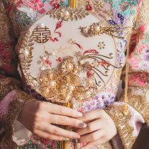 Chinese bride Group fan wedding finished ancient style covering fan female Xiuhe wedding fan hand holding flower happy fan forever flower