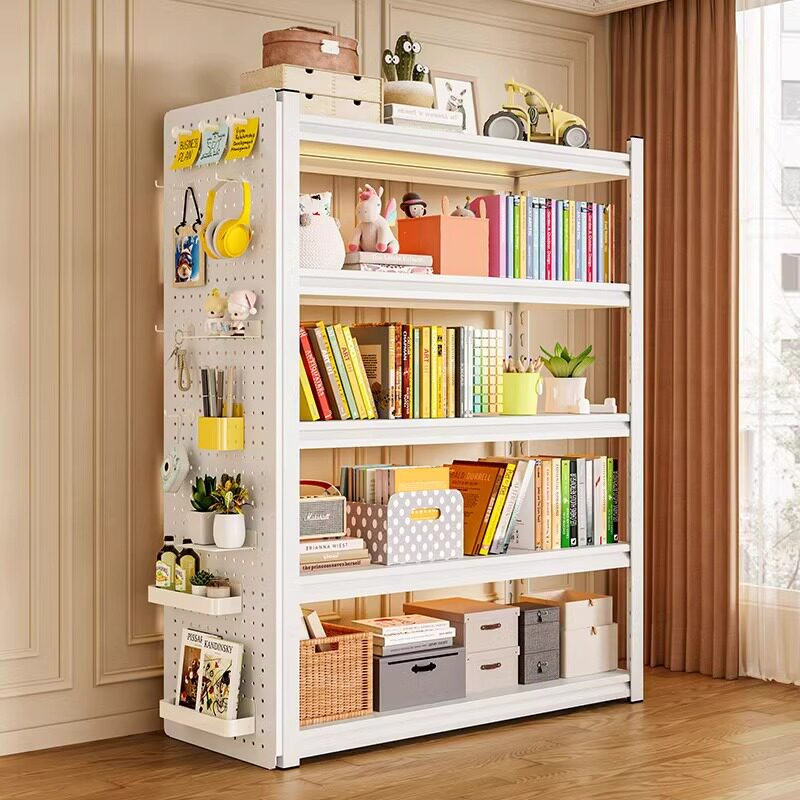 Hole board steel bookshelf floor-to-ceiling storage rack multi-layer children's book storage living room wall bookcase storage rack