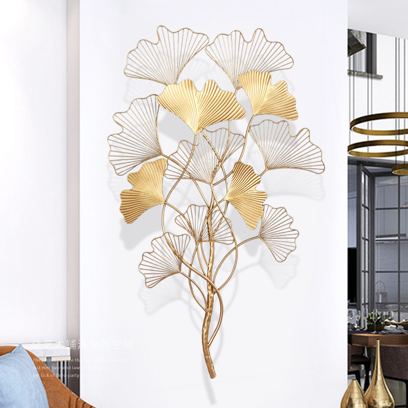 Iron art porch ginkgo leaf wall decoration Chinese creative hanging three-dimensional living room wall decoration sofa background wall decoration