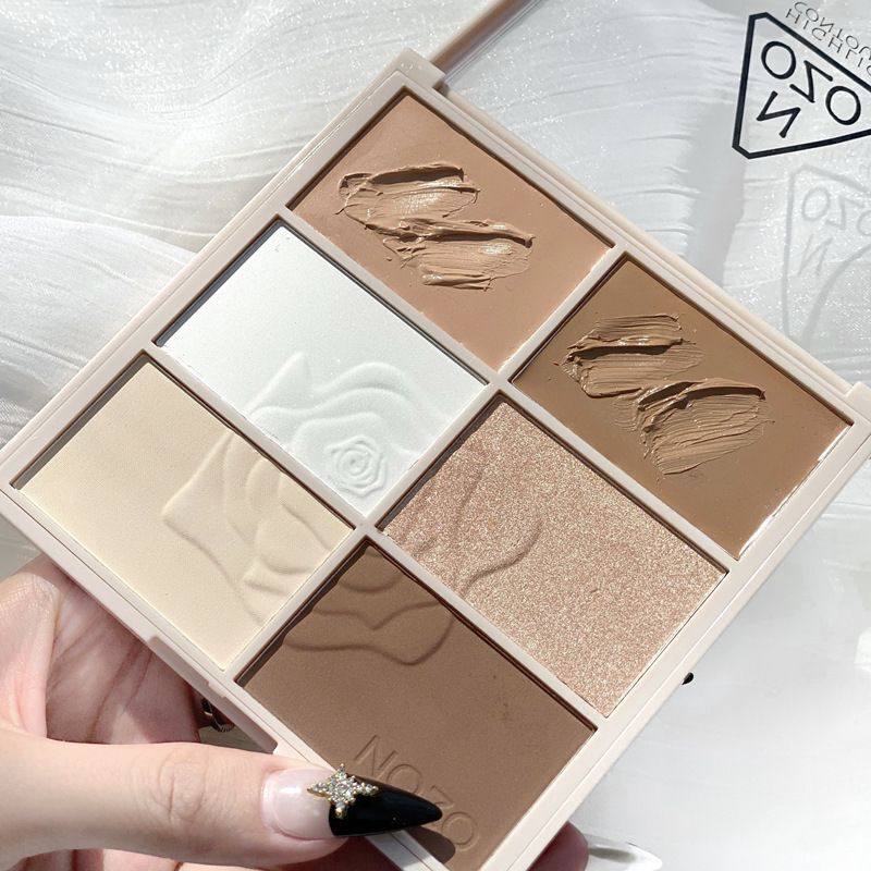 Six-color repair plate shadow highlight blush all-in-one plate flash powder face brightening beginner dual-use recommended by Li Jiaqi