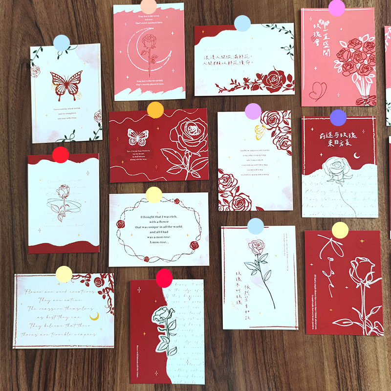Valentine's Day Rose Bouquet Greeting Cards Brief Retro Senior Feelings Lovers Romantic Table White Love Letters Postcards Chins Wind Hand-painted Creative Wall Deco handwritten Seven New Year's gifts Blessing Message Cards-Taobao