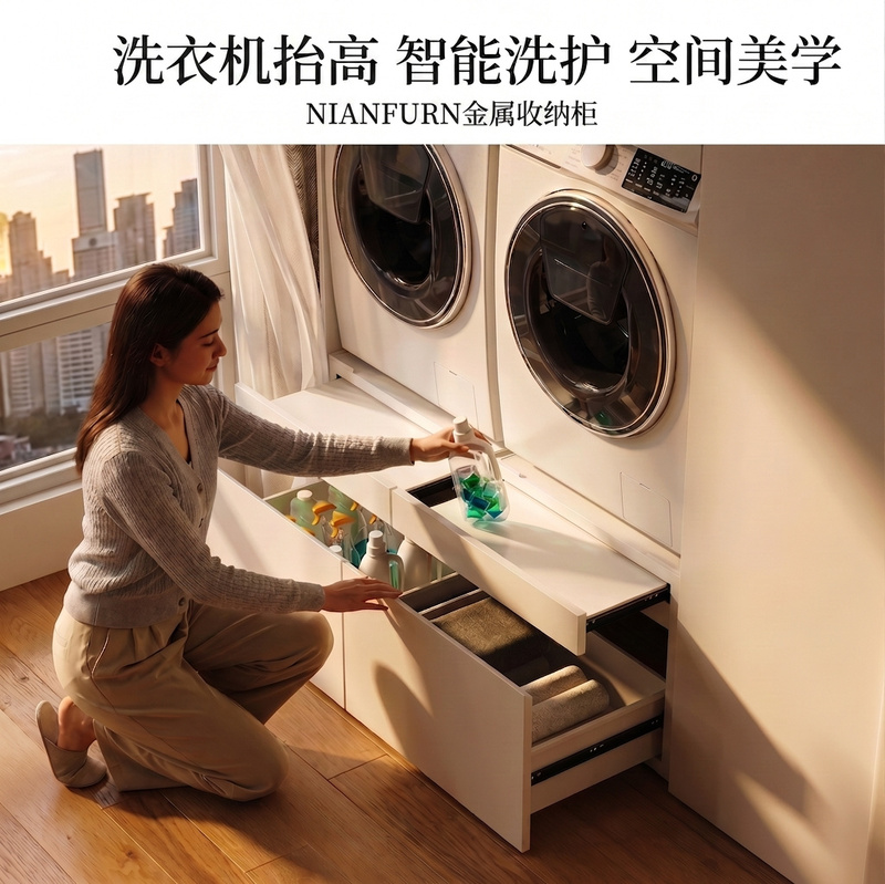 Nianfurn Washing Machine Drawer Base Heightening Base Galvanized Steel Storage Cabinet Smart Washing and Care Space Aesthetics Nianfurn Washing Machine Drawer Base Heightening Base Galvanized Steel Storage Cabinet Smart Washing and Care Space Aesthetics