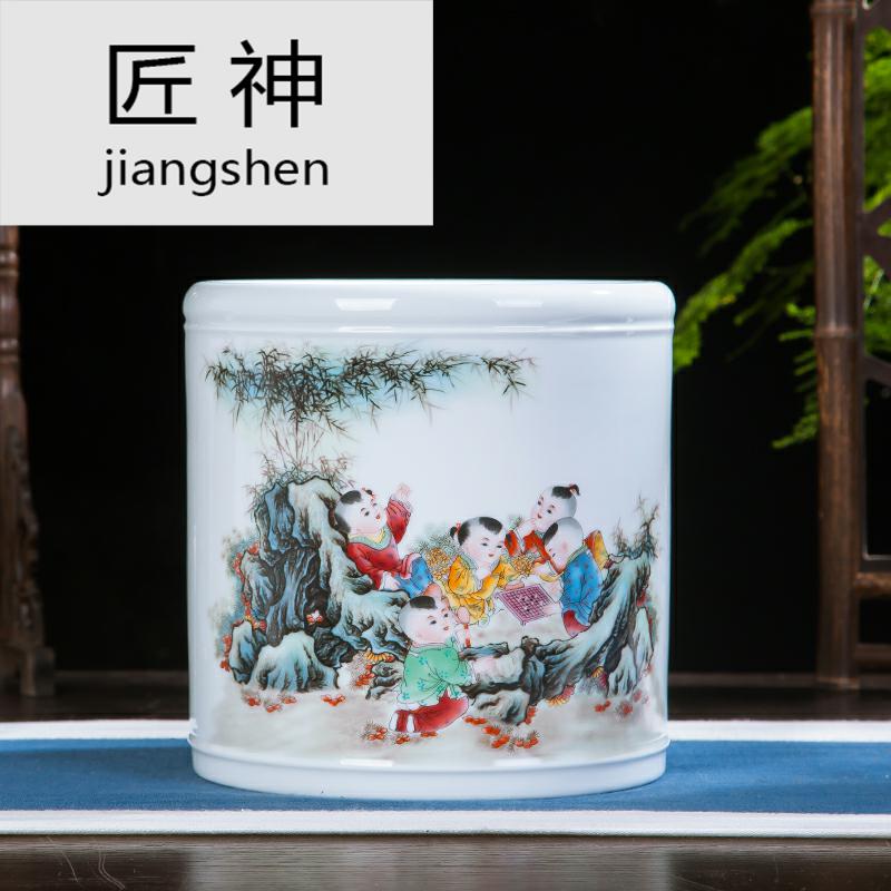 Jingdezhen ceramic oversized brush pot furnishing articles office supplies handicraft decoration receive brush barrels of four treasures of the study