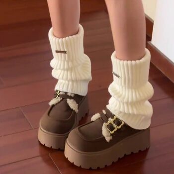 Trendy Knitted Leg Warmers for Women, Thickened for Winter, White Sock Covers to Pair with Snow Boots, Slouch Socks for Autumn and Winter, Calf Socks