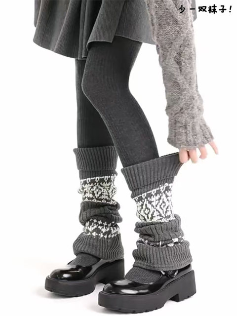 Fair Isle Socks, Slouch Socks for Women, Autumn and Winter, Paired with Tights, Thickened, Warm Wool Leg Warmers, Slimming Calf Socks for Girls