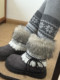 Gray Fair Isle Wool Slouch Socks for Women, Autumn and Winter 2025 New Vintage Slimming Thickened Snow Boot Leg Warmers