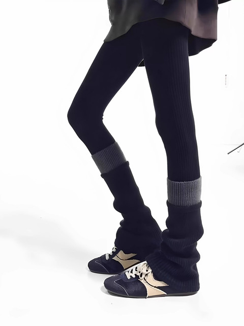 Color-Blocked Socks for Women, Winter Y2K Cashmere Sock Sets, Open-Ended Barn-Style Calf Warmers, Paired with Snow Boots, Long Slouch Socks