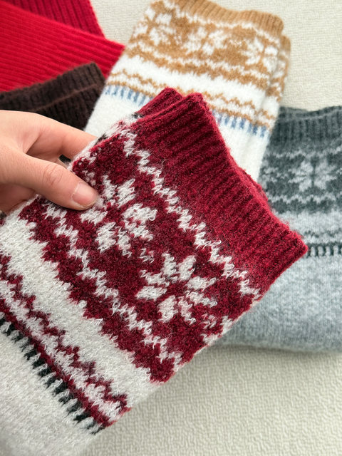 [New Year Limited Edition] Fair Isle Wool Slouch Socks for Women, Autumn/Winter 2025, Vintage Slimming Thickened Snow Boot Socks