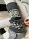 Retro Fair Isle Stacked Socks for Autumn and Winter, Warm and Suitable for Pairing with Snow Boots, Leggings, Cashmere Thickened Gray Calf Sleeves