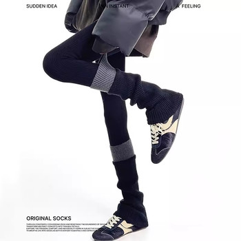 Color-Blocked Socks for Women, Winter Y2K Cashmere Sock Sets, Open-Ended Barn-Style Calf Warmers, Paired with Snow Boots, Long Slouch Socks