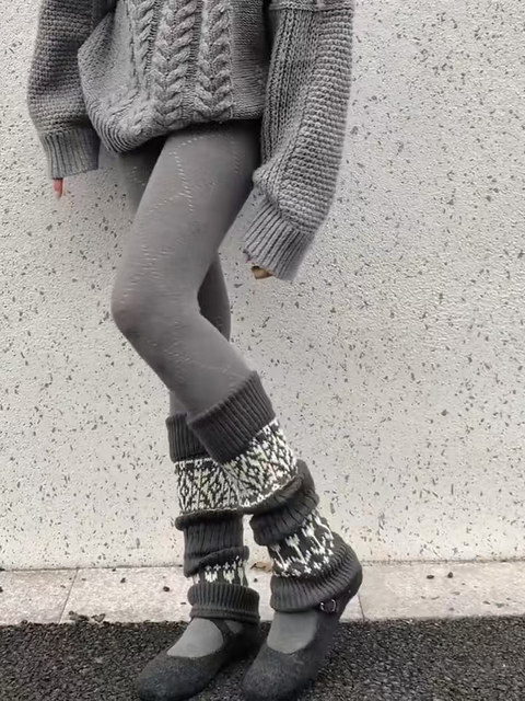 Fair Isle Sock Warmers for Women, Autumn and Winter Thick Warm Wool Leg Warmers, Slimming Calf Socks for Girls
