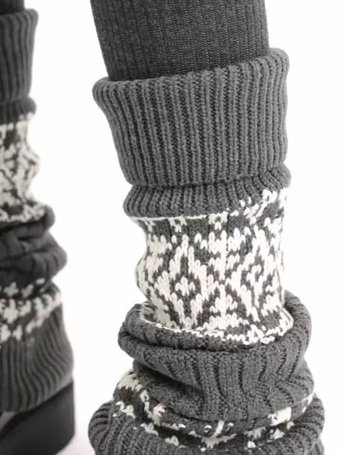 Fair Isle Socks, Slouch Socks for Women, Autumn and Winter, Paired with Tights, Thickened, Warm Wool Leg Warmers, Slimming Calf Socks for Girls
