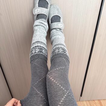 Gray Fair Isle Wool Slouch Socks for Women, Autumn and Winter 2025 New Vintage Slimming Thickened Snow Boot Leg Warmers