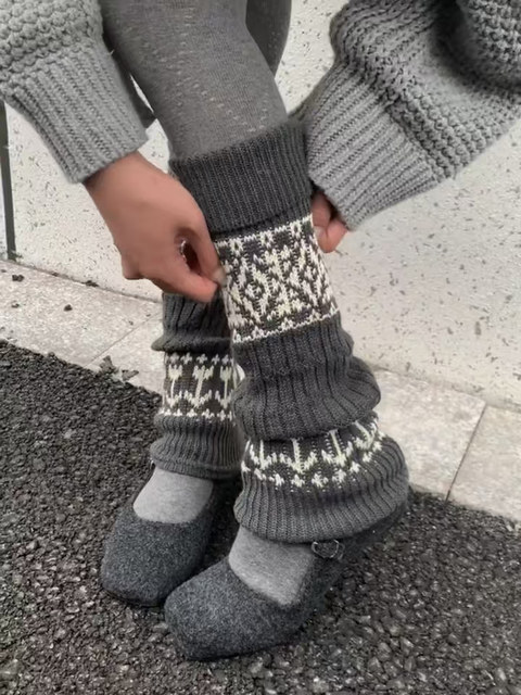 Fair Isle Sock Warmers for Women, Autumn and Winter Thick Warm Wool Leg Warmers, Slimming Calf Socks for Girls