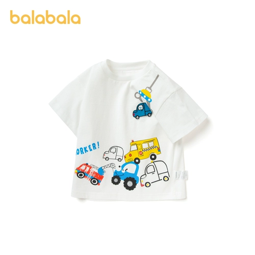 巴拉巴拉 Детская хлопковая футболка с коротким рукавом для мальчиков, базовая приятная телу летняя одежда, детская одежда
