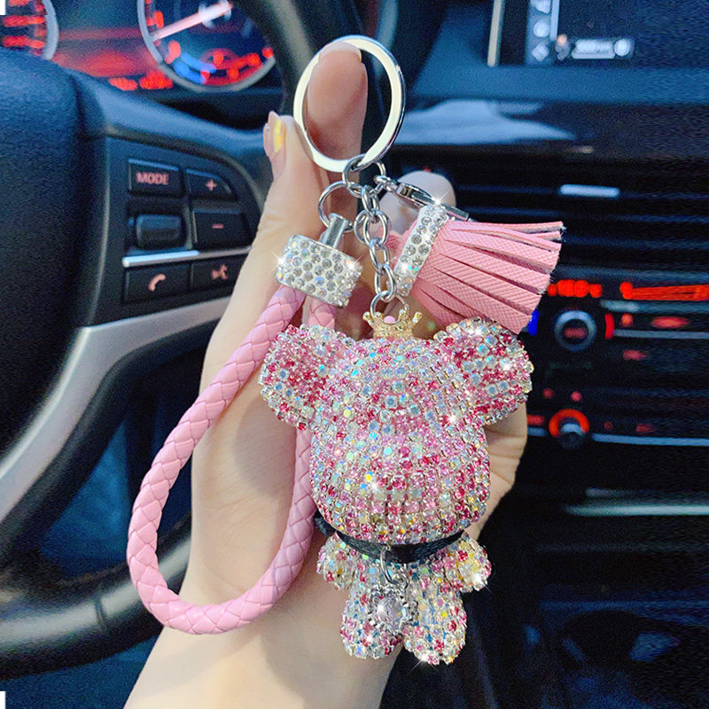Cute crown diamond bear cartoon keychain Female car key pendant high-end net red packet pendant ins tide
