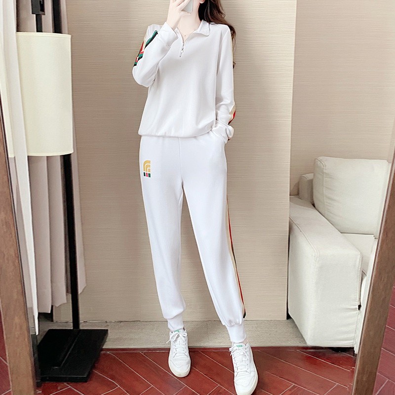 Casual Sports Suit Women Spring Autumn New Reduced Age Standings Slim Long Sleeves Thick Cotton T Loose Running Long Pants Two Sets