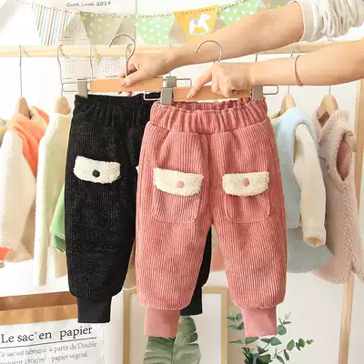 Female baby cotton pants winter 2021 new female baby Foreign pie plus velvet thick warm pants wear loose big pp pants