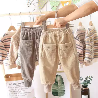 Female baby corduroy pants plus velvet thickened autumn and winter 2021 new girls casual wear warm pants Super foreign pie
