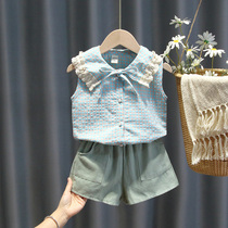 Girl Short Sleeve Suit Summer Baby Summer 1-5 Year Old Doll Collar Shirt Fresh Kid Summer Ocean Air Shorts