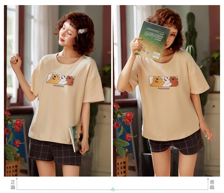 Mẫu nữ mùa hè cộng với size đồ ngủ đôi nam ngắn tay ngắn nữ xinh xắn và đáng yêu dịch vụ tại nhà phù hợp với phiên bản Hàn Quốc - Bộ Pajama bộ đồ mặc nhà