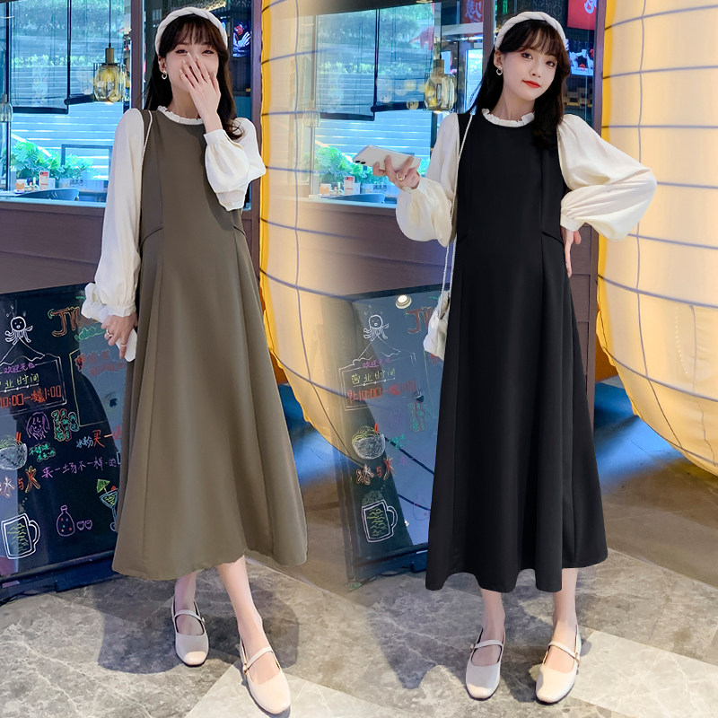Maternity wear spring and autumn wear large size long sleeves tops autumn and winter fashion pieces take over the knee long skirt loose maternity dress