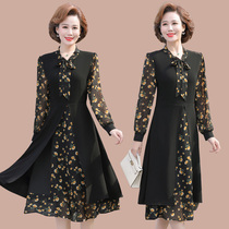 Middle Aged Lady Temperament Mom Spring Long Sleeves Dress Fashion Foreign Air Relaxation Middle Aged Lady Noble Skirt
