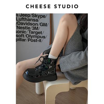 taobao agent Cheese family British style small one versatile thick bottom leather Martin boots