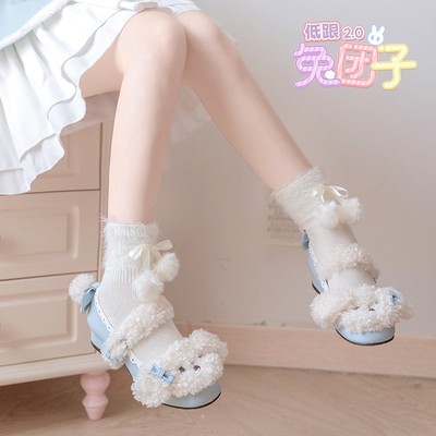 taobao agent [Spot] Rabbit ball low -heeled spot cheese Mangomang Story Doll cute wild autumn and winter single shoes