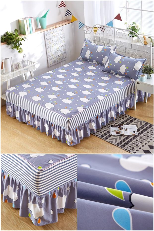 Khăn trải giường đơn mảnh in gió Bắc Âu đơn giản trải giường kiểu váy ngủ chống trượt trampoline set Hàn Quốc mùa hè công chúa gió nữ - Váy Petti 	chân váy giường