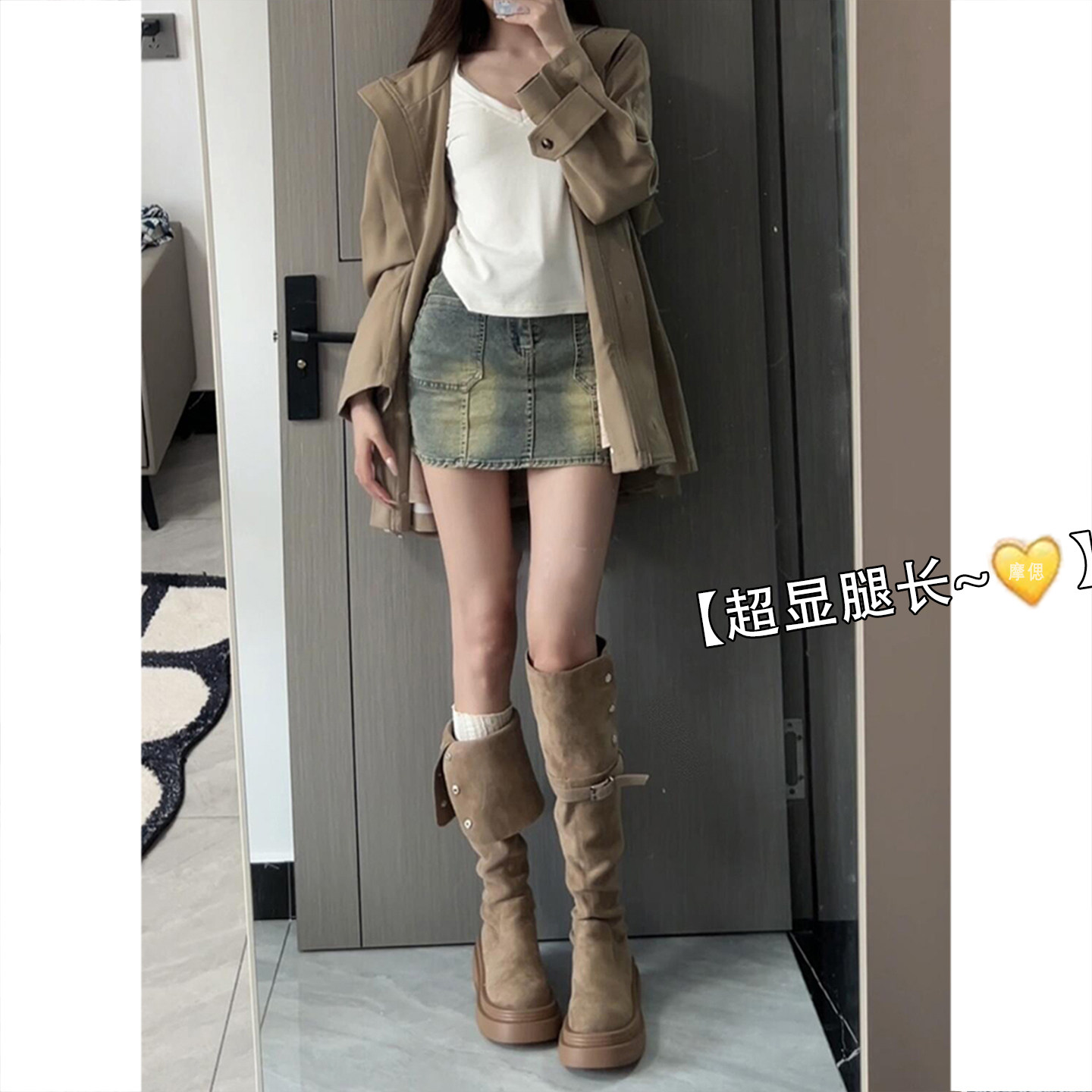 Женские длинные сапоги на толстой подошве и толстом каблуке; новинка 2025 года; сезон осень-зима; замшевые сапоги выше колена с высокой талией для похудения; рыцарские сапоги