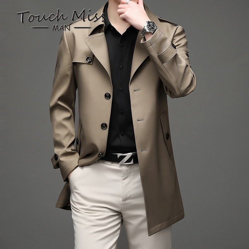 Touch Miss2023 autumn winter new wind clothes men's medium long business casual loose collar jacket man-Taobao