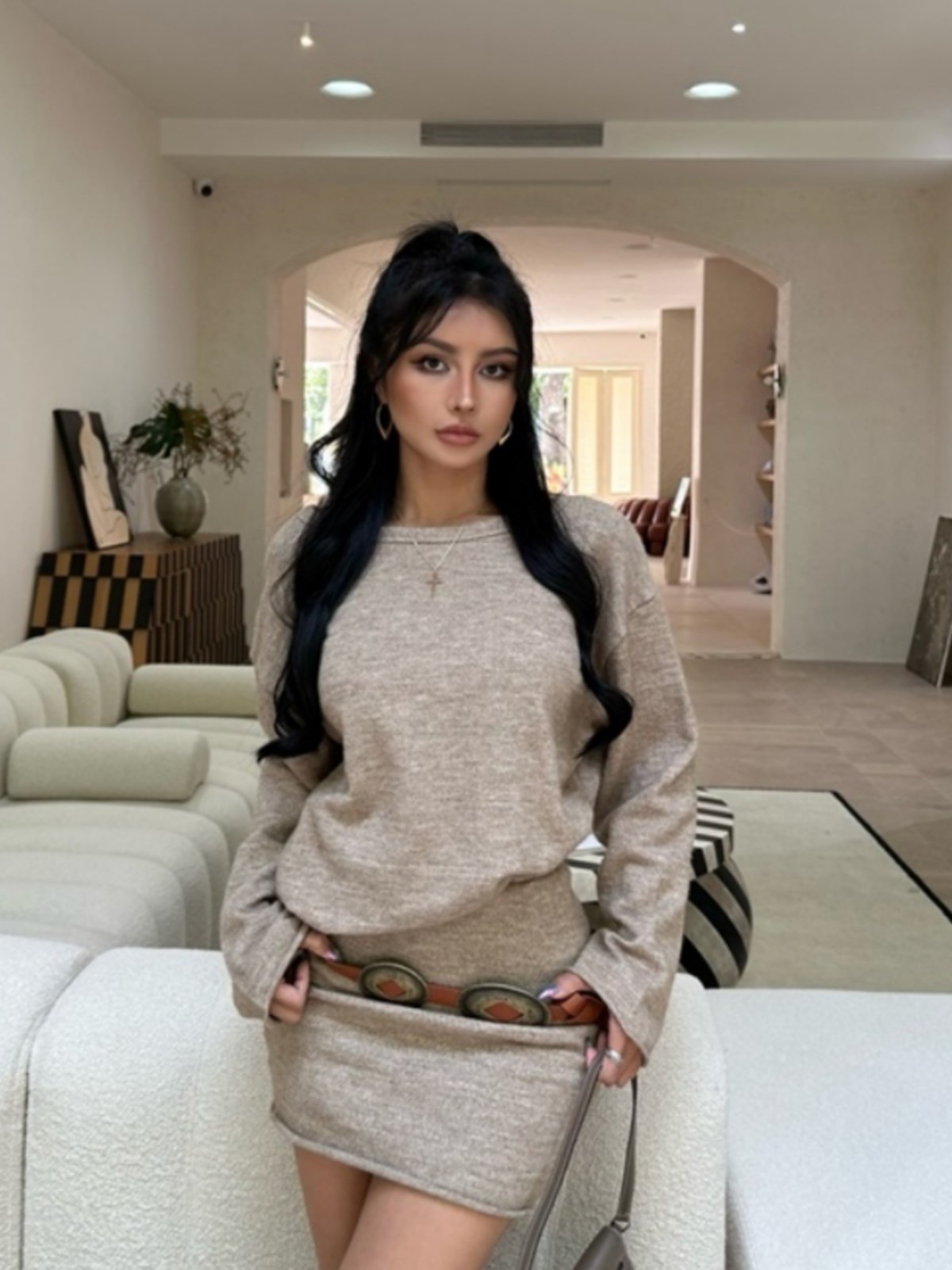 Round Collar Long Sleeves Bottom Tandem Coat Dress Lady Autumn Winter with a small sub-temperament Lean Pure Desire Hot Girl's Hip Short Skirt-Taobao