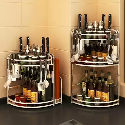 Kitchen Triangle Holder Seasoning Tank Shelf 304 Stainless Steel Corner Wall Corner Fan Sauce Bottle Storage Table