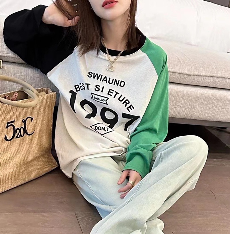 Long-Sleeved T-Shirt Nuo Gu Korean Style Round Neck Digital Letter Print Loose Casual Pullover Sun Protection Top for Summer Women Long-Sleeved T-Shirt Nuo Gu Korean Style Round Neck Digital Letter Print Loose Casual Pullover Sun Protection Top for Summer Women